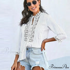 3/4 Sleeve Cotton Button V-Neck Retro Boho Top