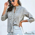 3/4 Sleeve Cotton Button V-Neck Retro Boho Top