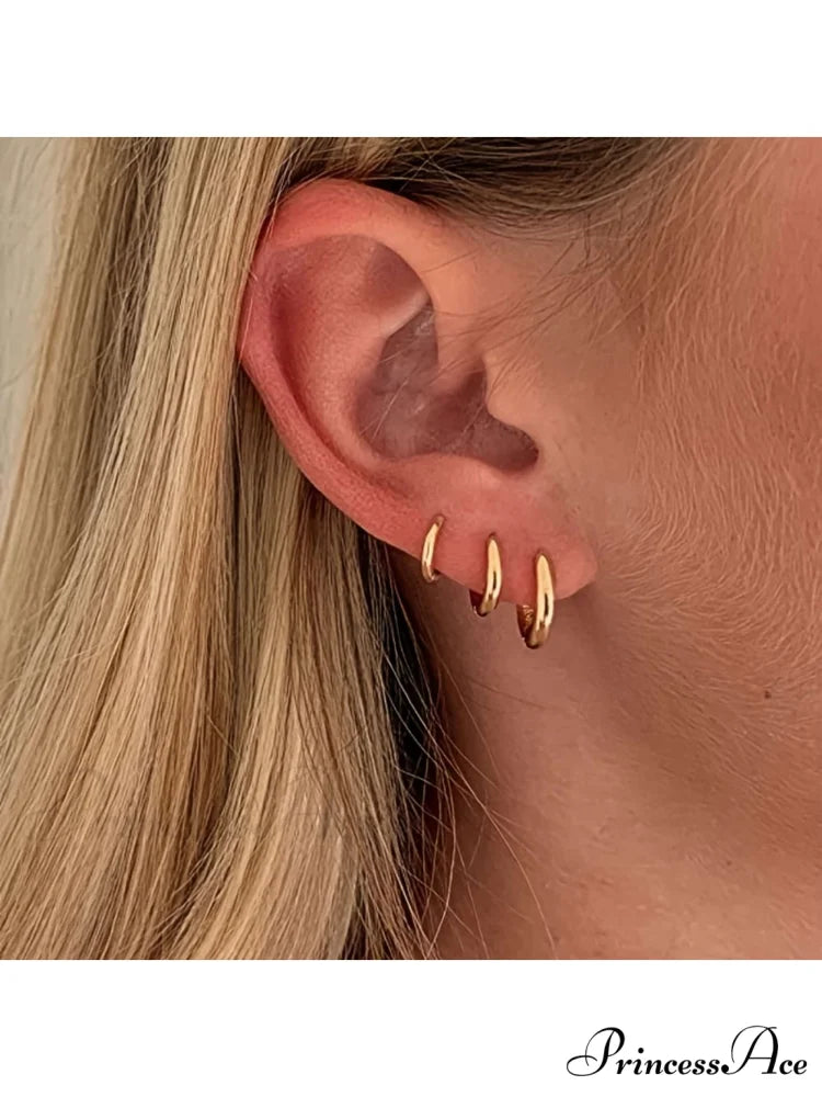3 Pairs Huggie Hoop Earrings