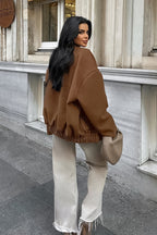 Stand Collar Melange Brown Wool Coat