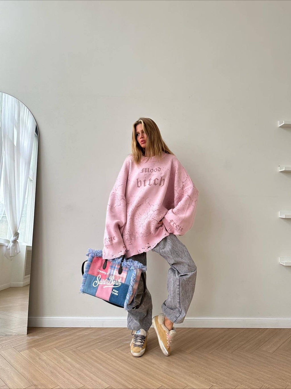 Contrast Letter Knit Pullover Sweater