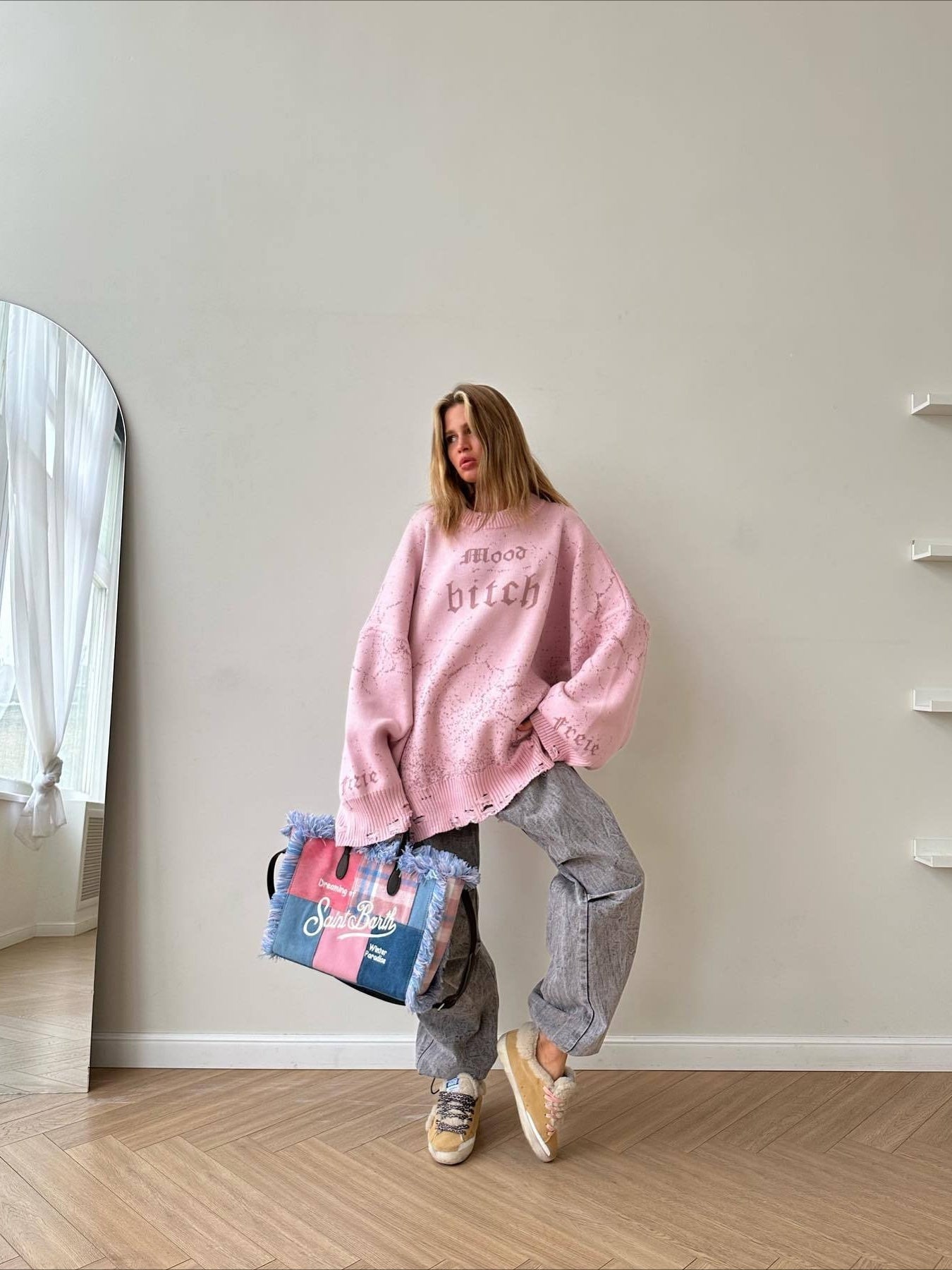 Contrast Letter Knit Pullover Sweater