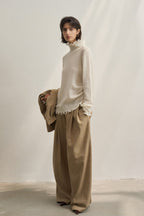 Fringed High Neck Knit Sweater