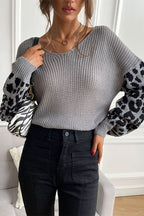 Slouchy Leopard Splice Knit Sweater