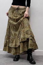 Ruched Botanical Tie Waist Skirt