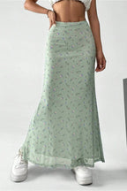 Floral Satin A-Line Midi Skirt