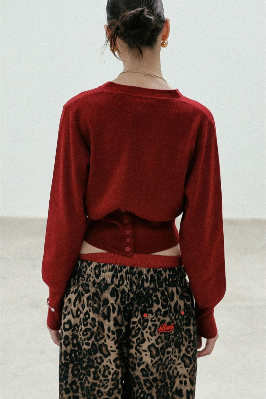 Red V Neck Knit Cardigan Blouse