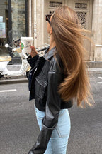 Trendy Cropped Faux Leather Coat