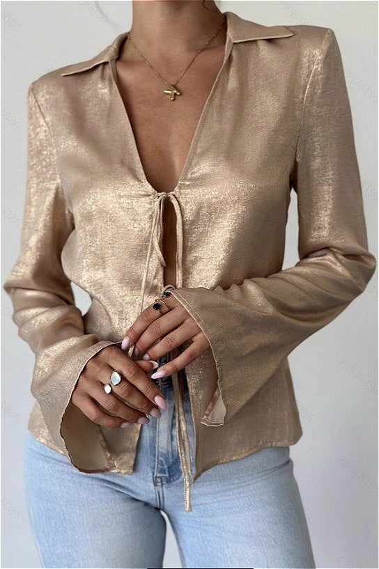 Vintage Long Sleeve V Neck Blouse