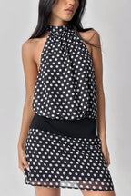 Polka Dot Halter Backless Chiffon Bodycon Mini Dress