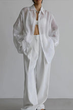 Vintage High-End Collared Loose Fit White Blouse