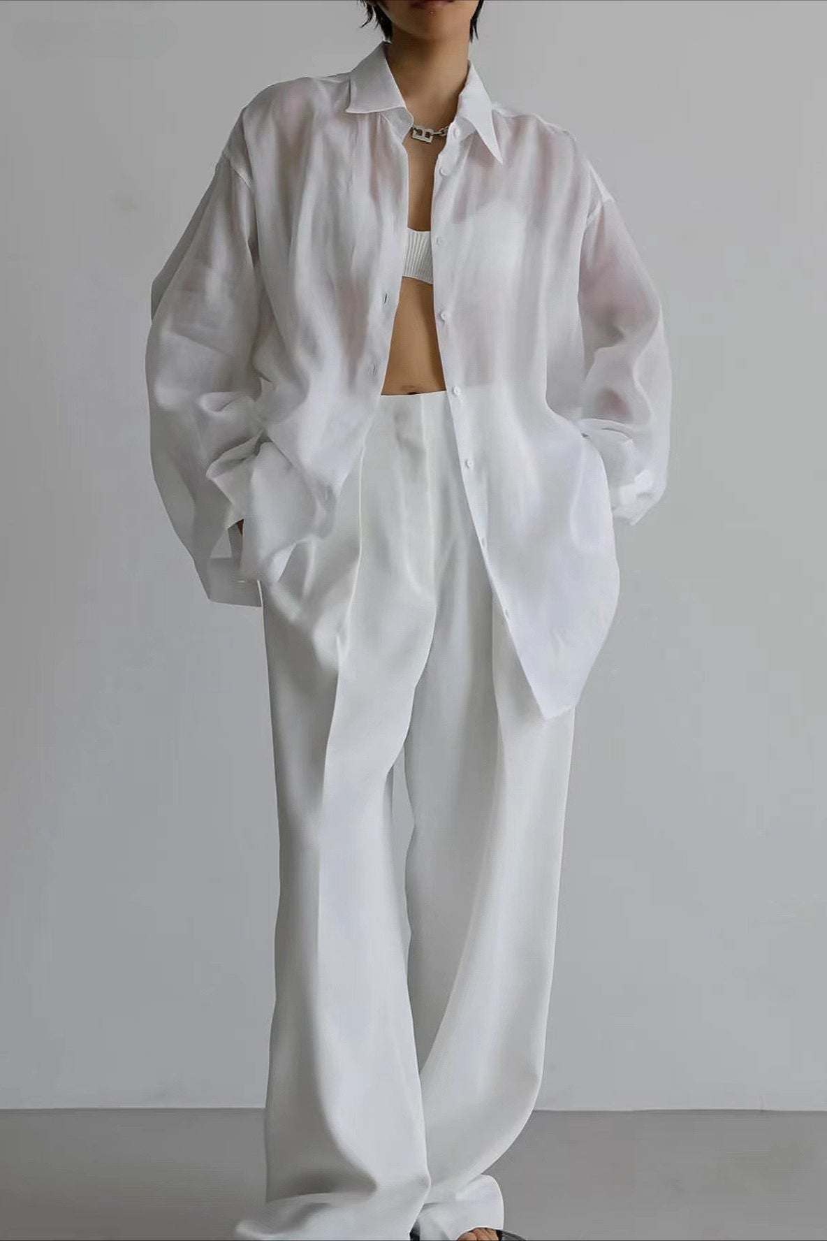Vintage High-End Collared Loose Fit White Blouse