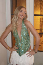 Sequin Halter Backless Top