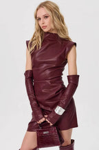 PU Leather Sleeveless Ruched Bodycon Mini Dress
