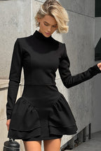 Elegant Black Ruffle Bodycon Mini Dress
