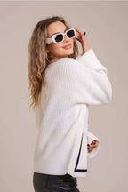 Colorblock Pocket V-Neck Knit Cardigan