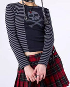 Gothic Skull Stripe Crop T-Shirt
