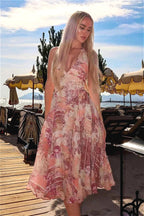 Elegant Floral Print Halter High Waist Floral Dress