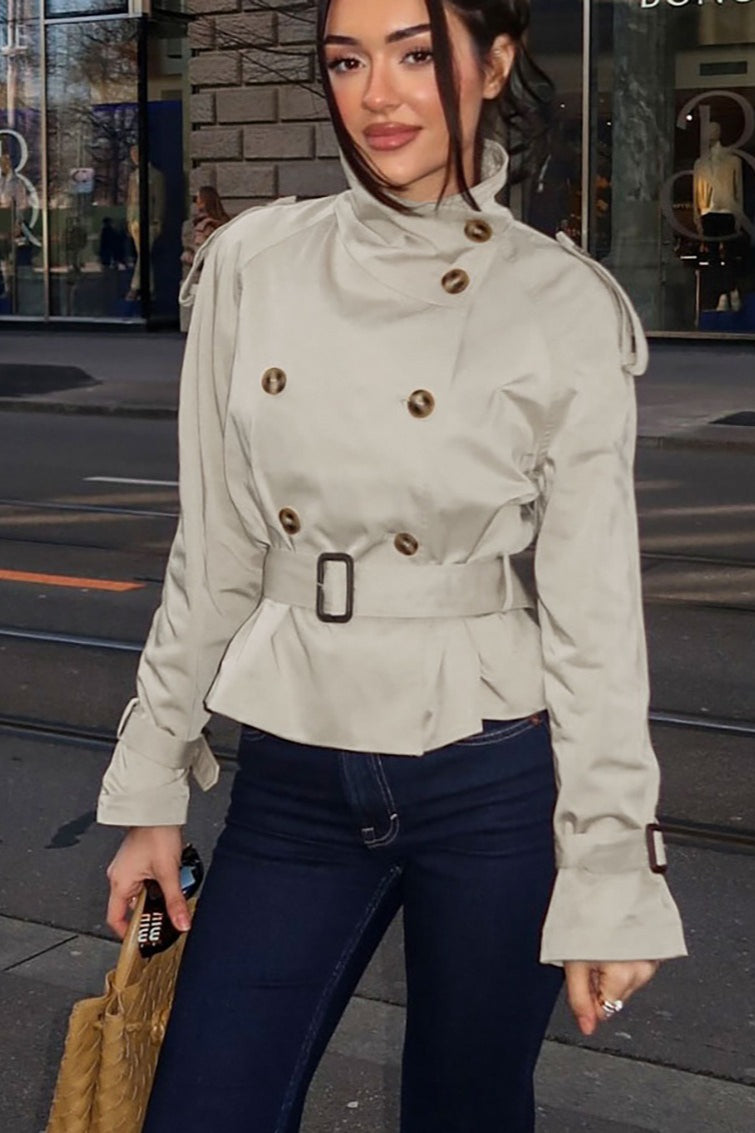 Stand Collar Belted Short Jacket