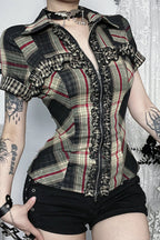 Dark Street Style Tartan Blouse