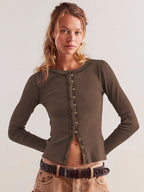 Buttoned Ribbed Knit Cardigan