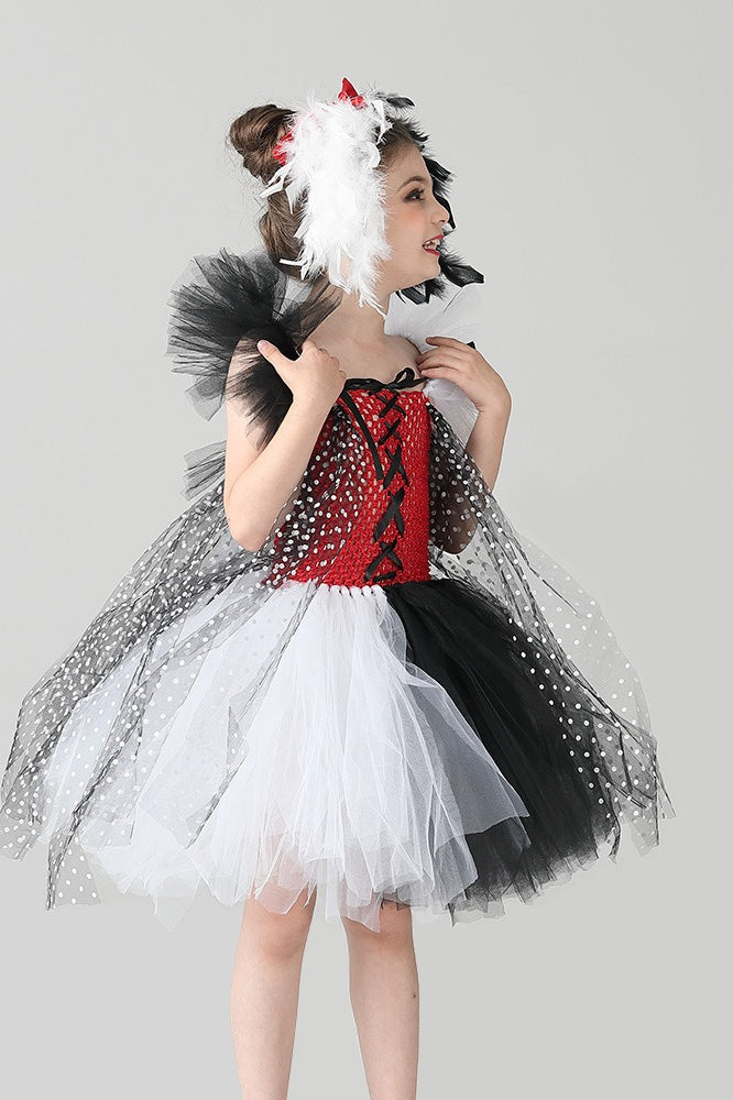 Black & White Witch Dress Kid Halloween Costume