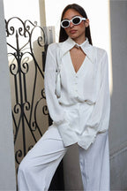 Elegant Collared Long Sleeve Blouse