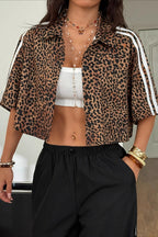 Fashion Leopard Print Crop Short Sleeve Blouse