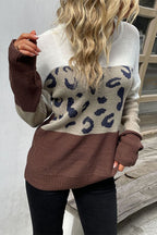 Casual Leopard Contrast Sleeve Sweater