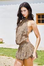 Backless Leopard Print Halter Mini Dress