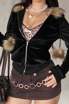 Faux Fur Velvet Zip Up Hoodie