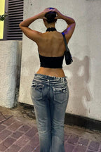 Rhinestone Letter Lace Cami Knit Top