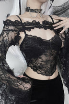 Dark Style Mesh Panel Cardigan Knit Top