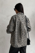 Vintage Leopard Print Denim Blouse