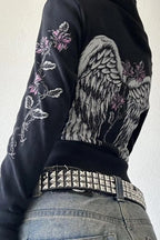 Vintage Flower Wings Print Hoodie