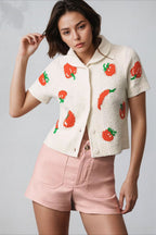 Jacquard Short Sleeve Knit Cardigan