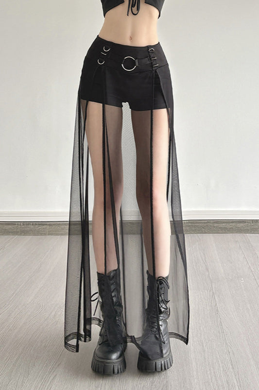 Low Rise Mesh Buckle Skirt