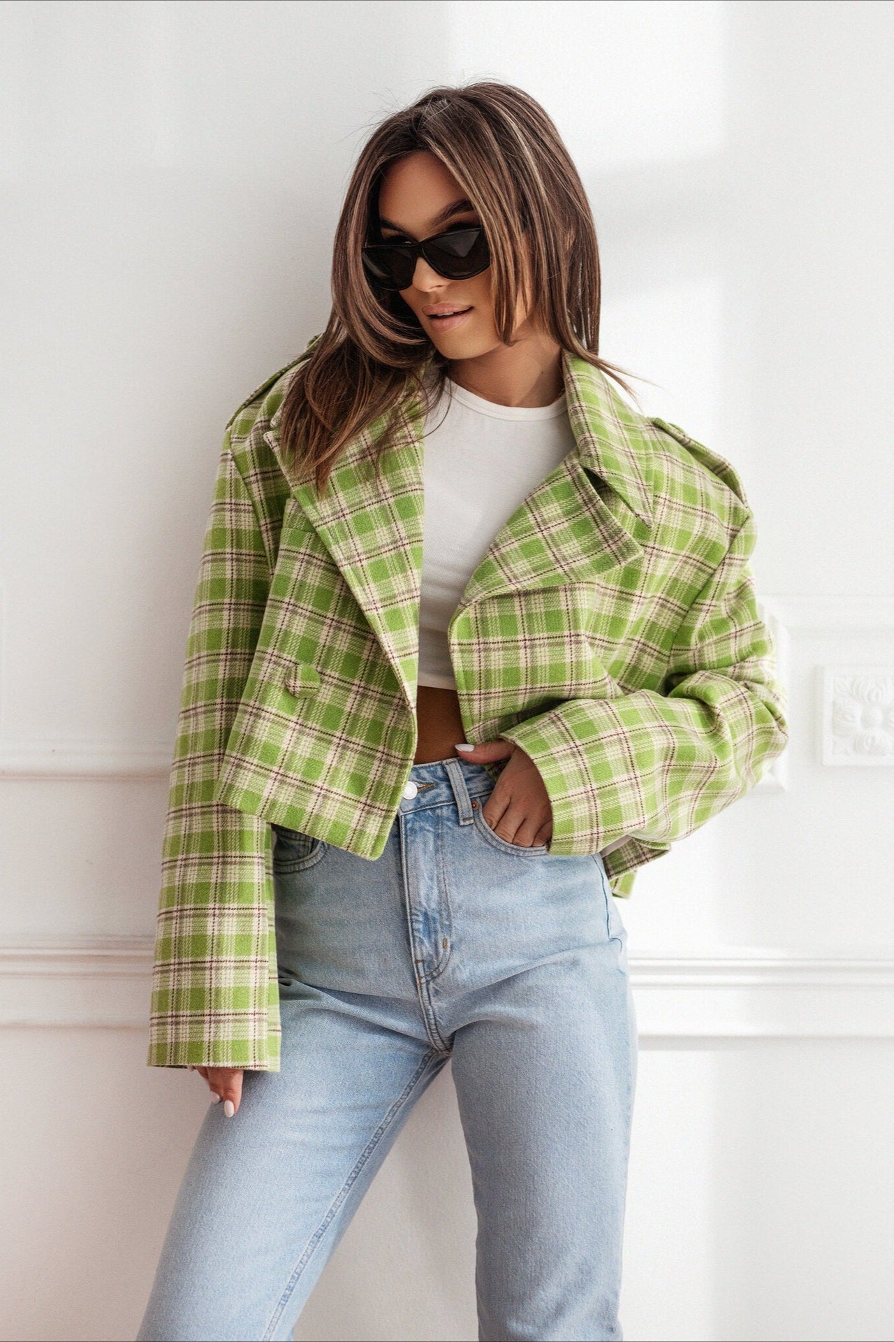 Plaid Wool Blend Blazer Coat
