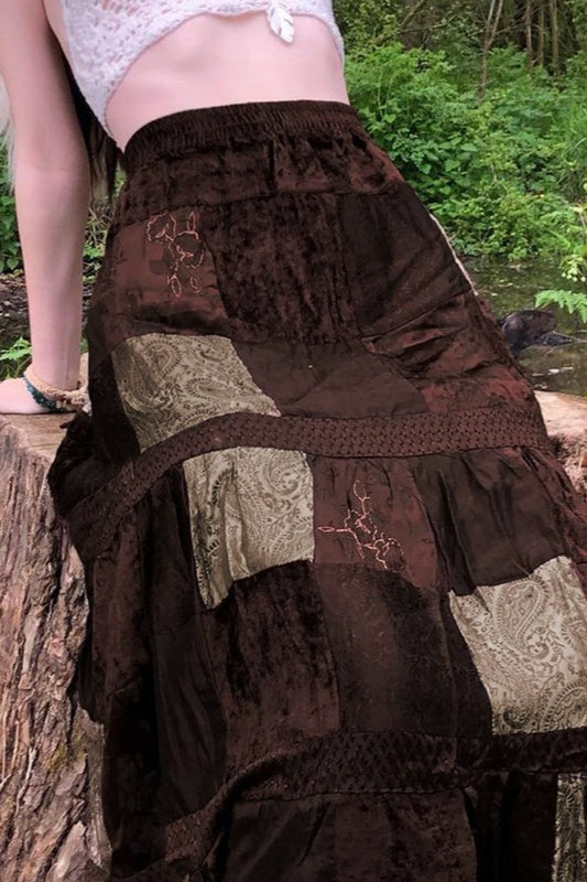 Print Velvet A-Line Skirt