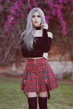 Zippered Tartan Slim Fit Skirt
