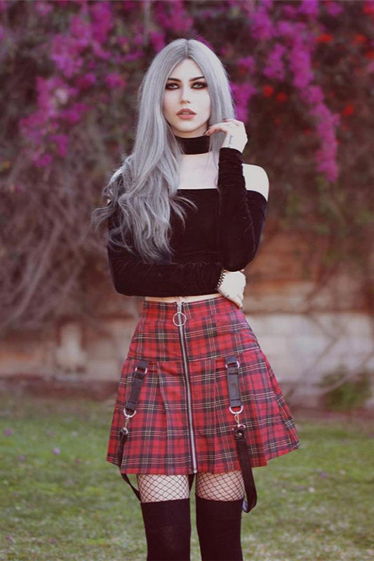 Zippered Tartan Slim Fit Skirt