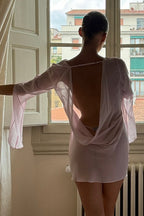 Sheer Backless Cowl Neck Mini Dress