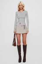 Buttoned Fitted Crew Neck Knit Sweater