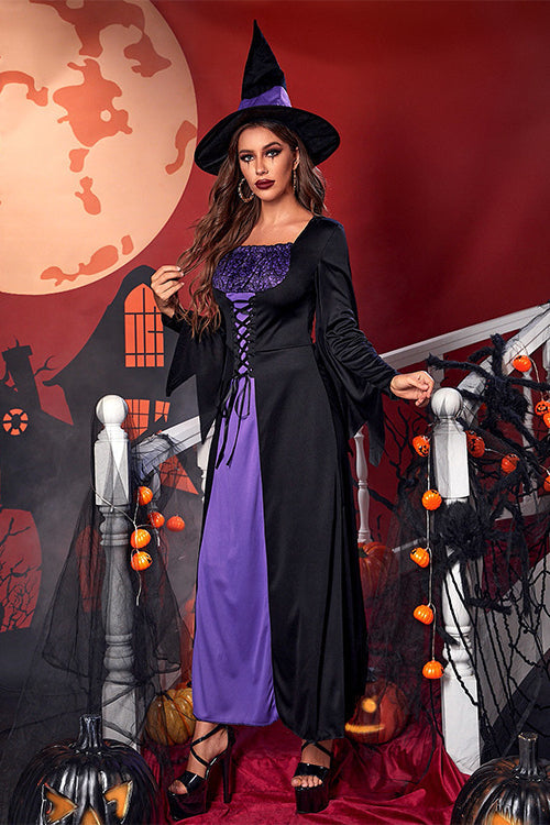 Halloween Purple Witch Cosplay Maxi Dress