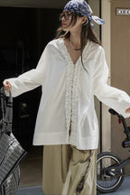 Ruffled Patchwork Long Sleeve Blouse