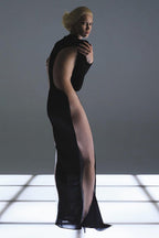 Sexy Sheer Mesh Insert High Waist Bodycon Maxi Dress