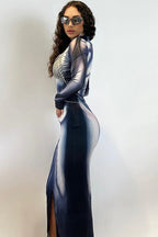 Digital Print High Collar Bodycon Pencil Maxi Dress