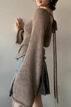 Bell Sleeve Tie Back Knit Sweater