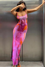 Sexy Floral Print Strappy Bodycon Maxi Dress