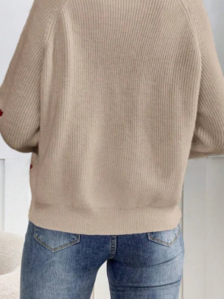 Heart Embroidery V-Neck Knit Cardigan